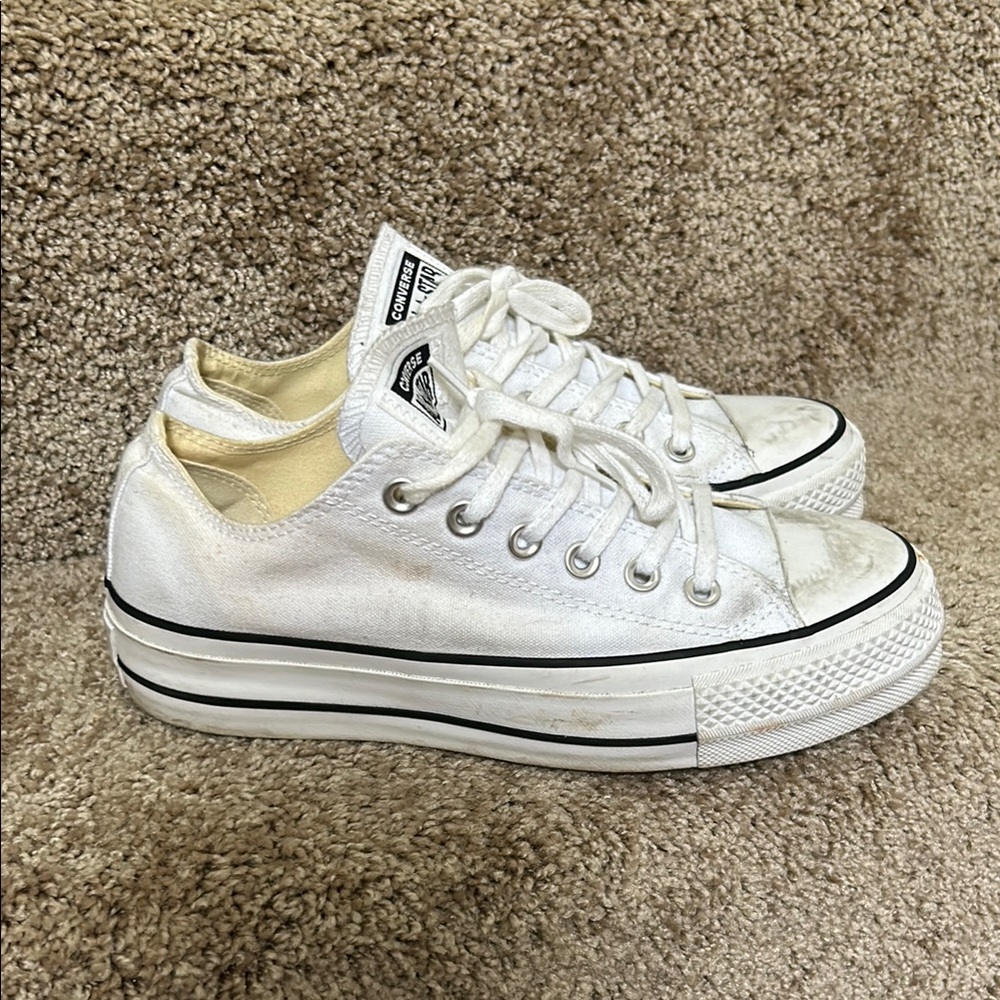 Converse White Canvas Platform Sneakers Classic Design